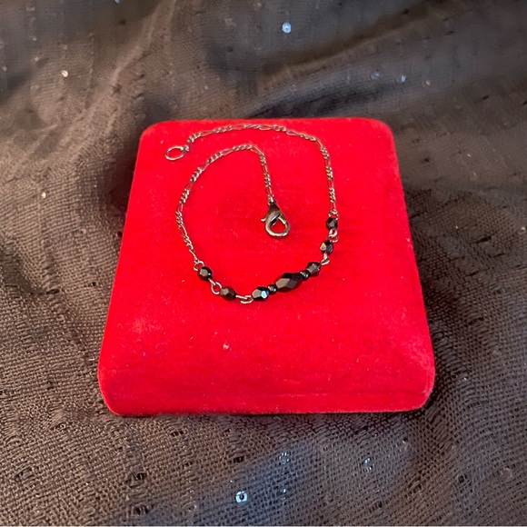 Silver Anklet with Black Crystals - Picture 2 of 3